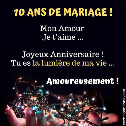 Carte joyeux anniversaire 10 ans de mariage à mon mari ou ma femme