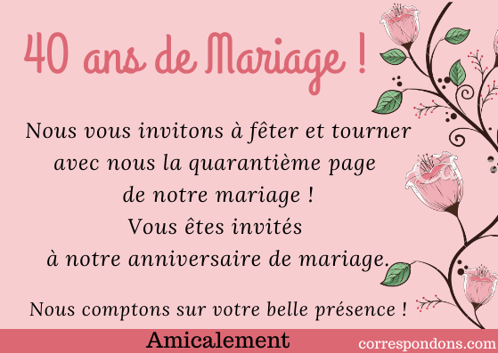 Anniversaire 40 Ans Mariage Texte Noces Démeraude