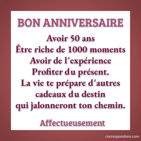 Message Joyeux Anniversaire 50 Ans Cartes Textes Sms Poeme Citations