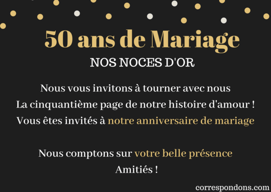 Texte carte noce d'or message invitation 50 ans de mariage